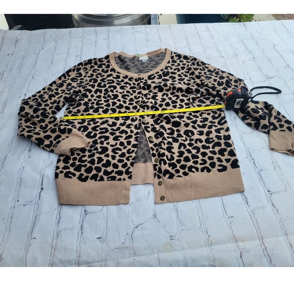 A New Day Womens Leopard Print Button Front Cardigan Sweater Tan Black Large